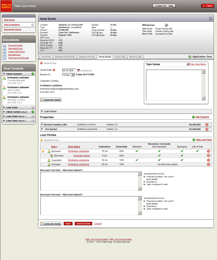 Wells Fargo - Loan Origination - Issue Quote